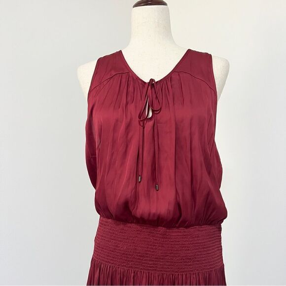 Halston Heritage Sleeveless Smocked Waist High/Low Dress Ruby Maroon XL - Picture 7 of 16